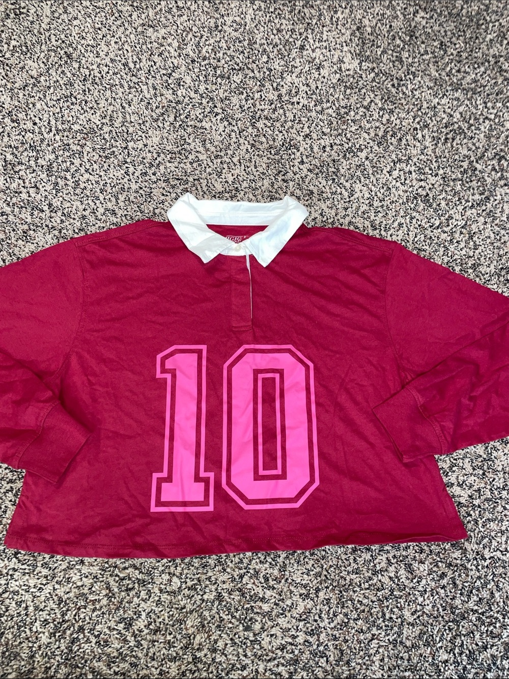Game Boxy Crop Long Sleeve Collared Relaxed Tee Woman’s L NWOT